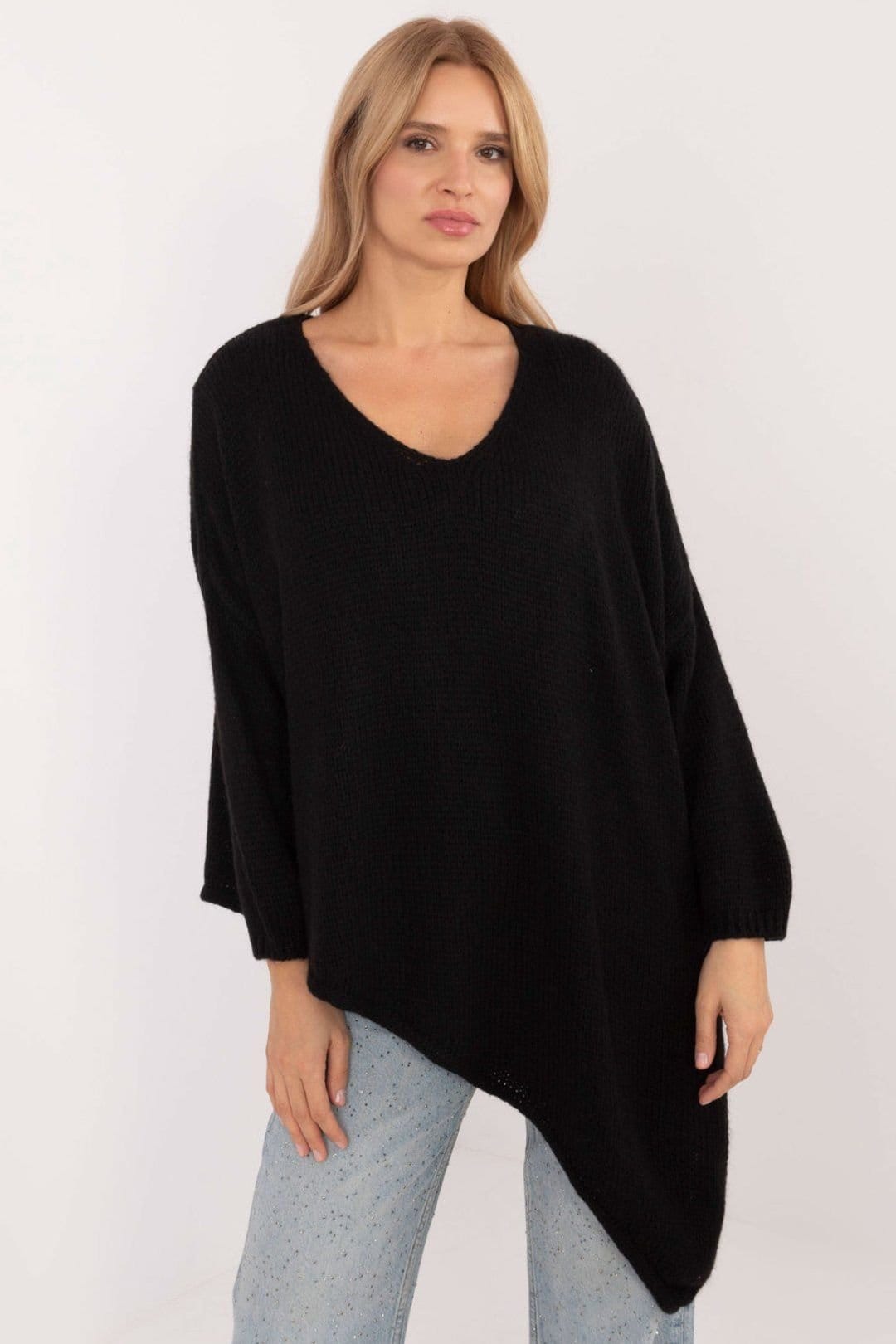 Love Lace Black Asymmetrical Heart Neck Sweater