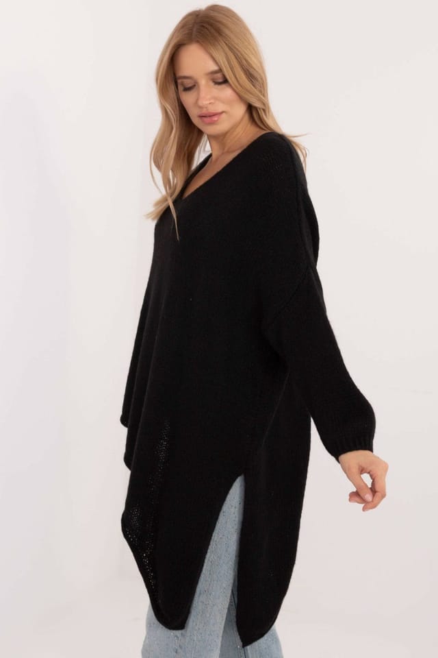 Love Lace Love Lace Women's Jumper Asymmetrical Heart Neck Sweater in Black - 2