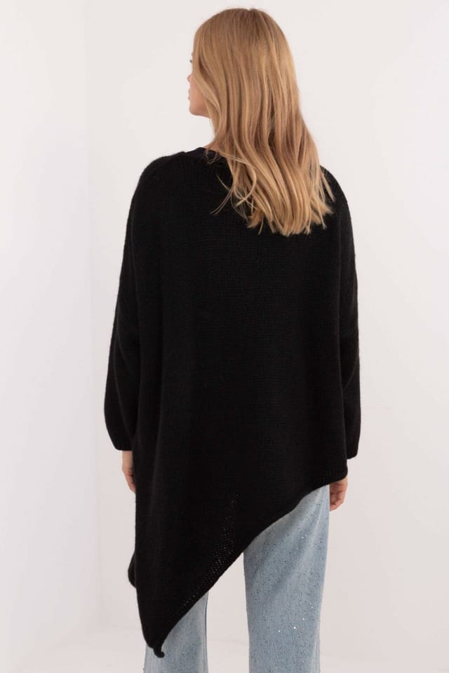 Love Lace Love Lace Women's Jumper Asymmetrical Heart Neck Sweater in Black - 3