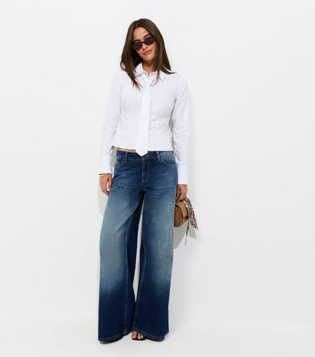 New Look Women's White Cotton Rich Tie Neck Fitted Shirt New Look - 3