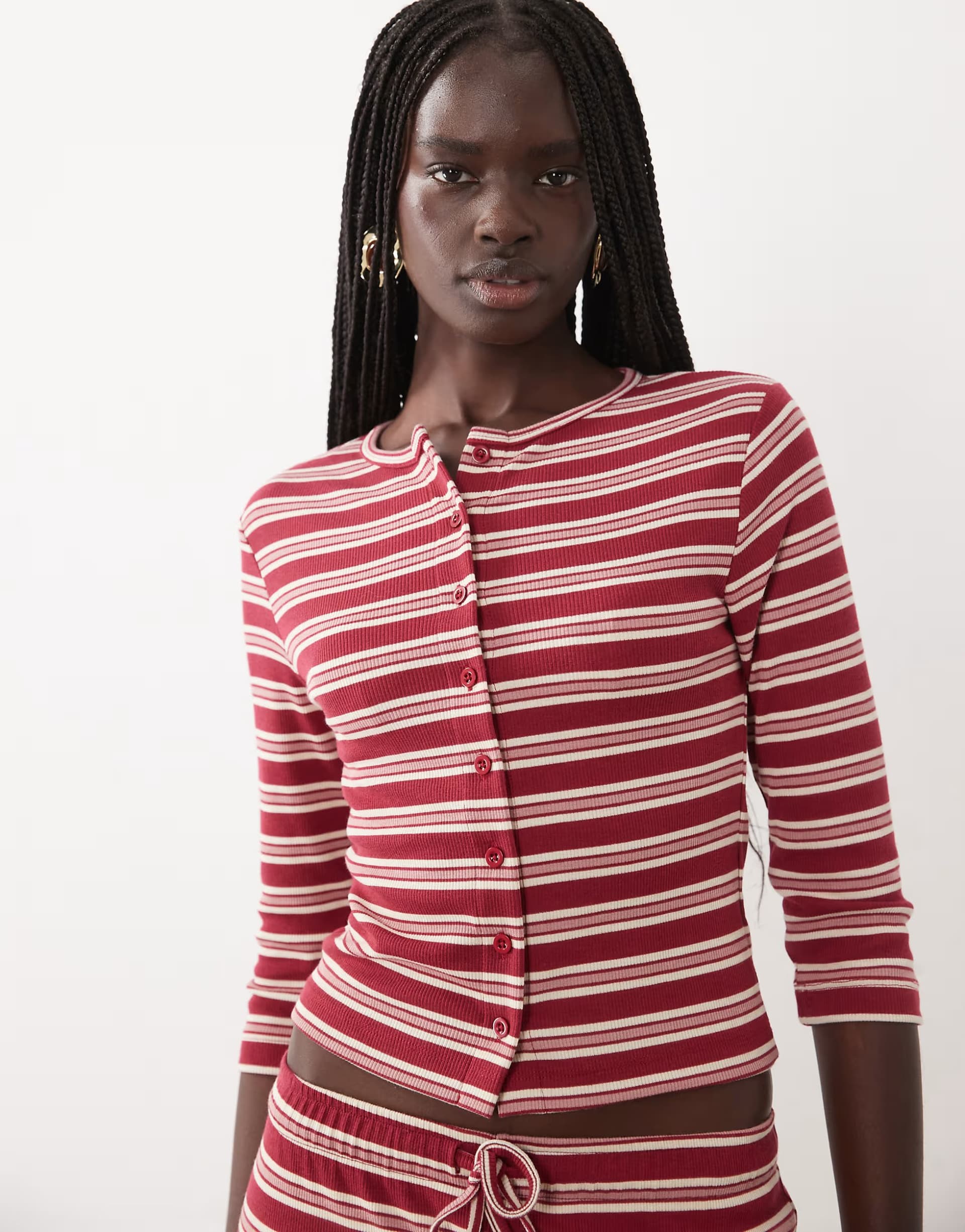 ASOS Miss Selfridge button through top in red stripe co-ord
