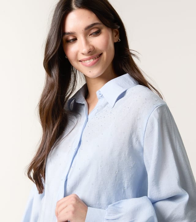 Blue Vanilla Women's Light Blue Gem Stud Embellished Shirt Blue Vanilla New Look - 3