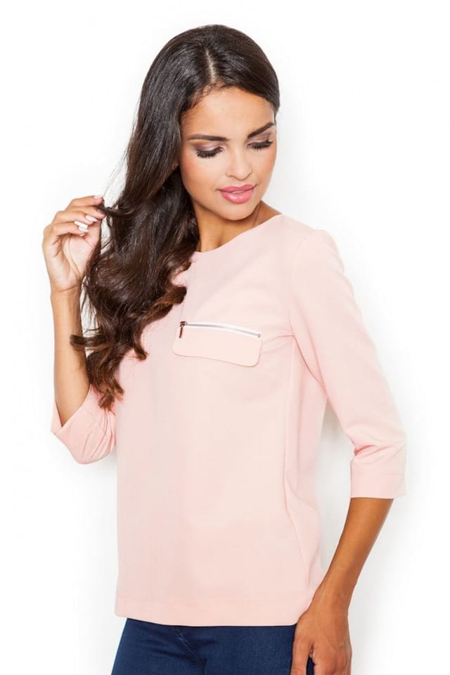 Love Lace Love Lace Women's Loose Fit Boat Neck Blouse With Zipper Pocket Style 111530 in Pink - 2