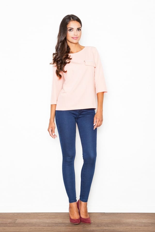Love Lace Love Lace Women's Loose Fit Boat Neck Blouse With Zipper Pocket Style 111530 in Pink - 3