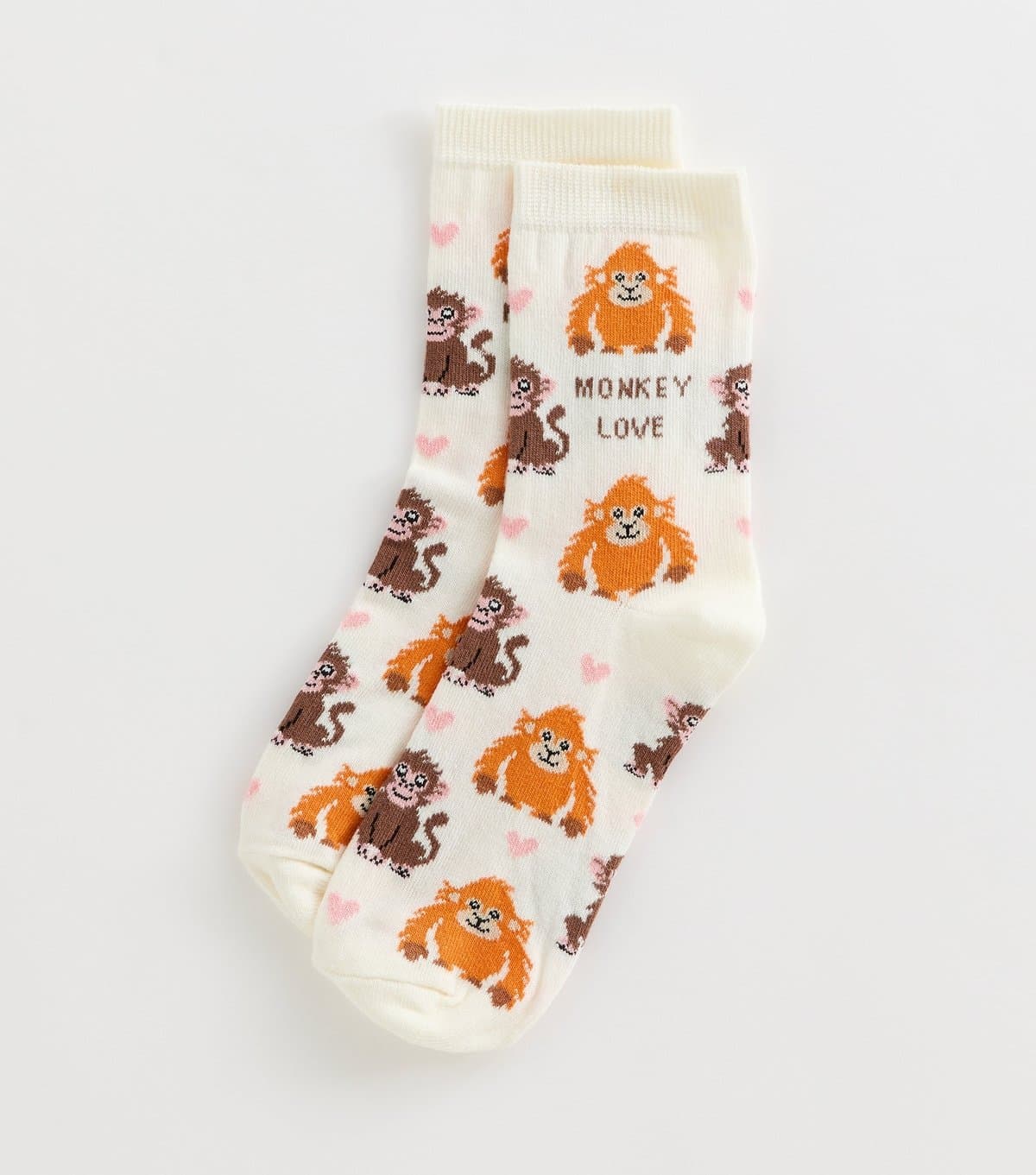 New Look New Look Cream Cotton Rich Monkey Love Ankle Socks