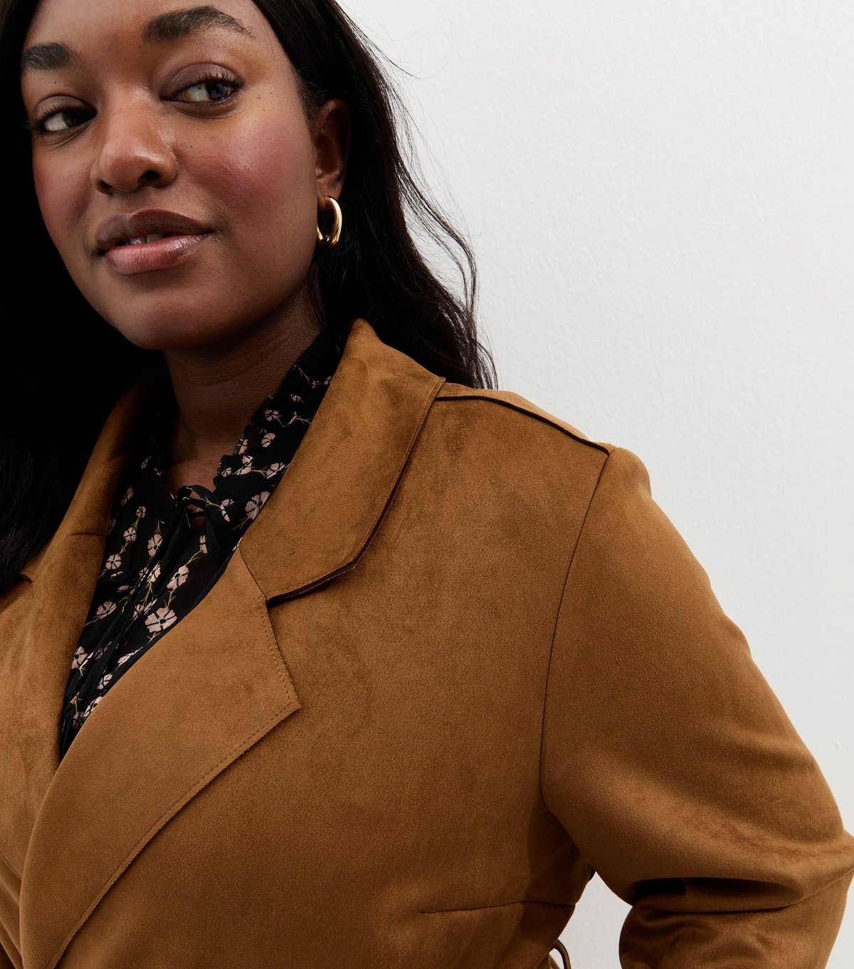 New Look Women's Plus Size Tan Faux Suede Wrap Coat Curves New Look - 2