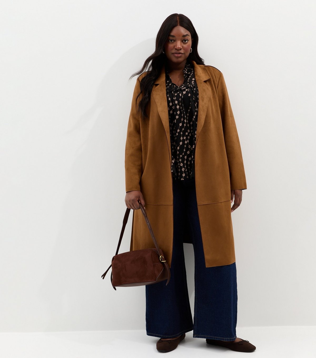 New Look Women's Plus Size Tan Faux Suede Wrap Coat Curves New Look - 3