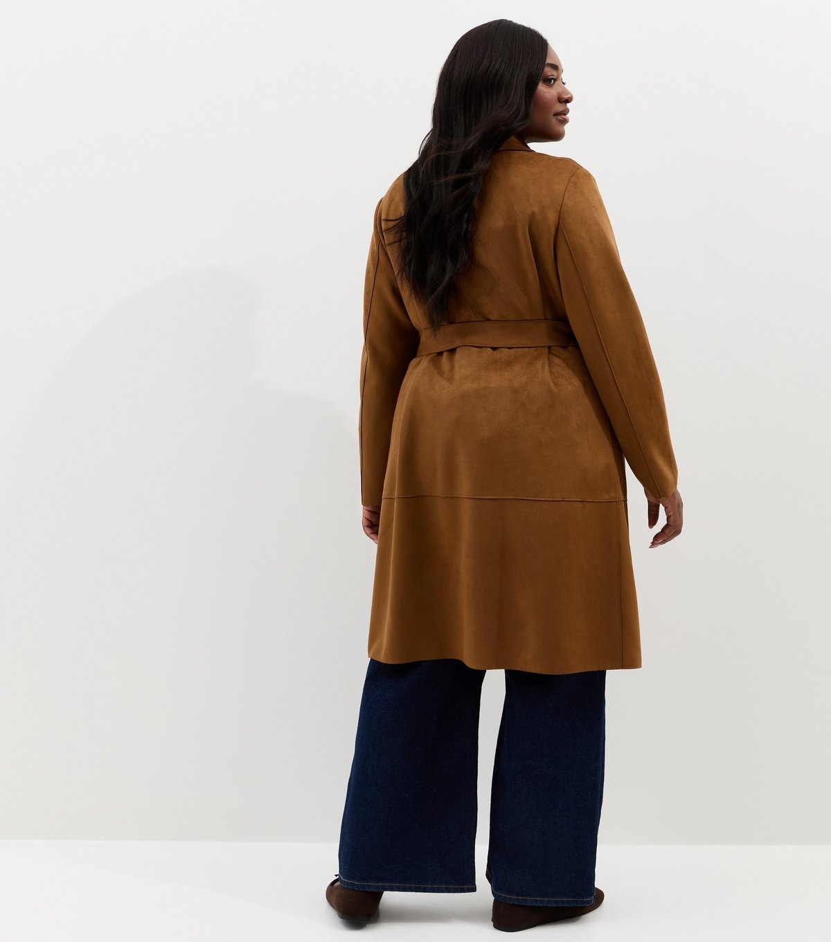 New Look Women's Plus Size Tan Faux Suede Wrap Coat Curves New Look - 4