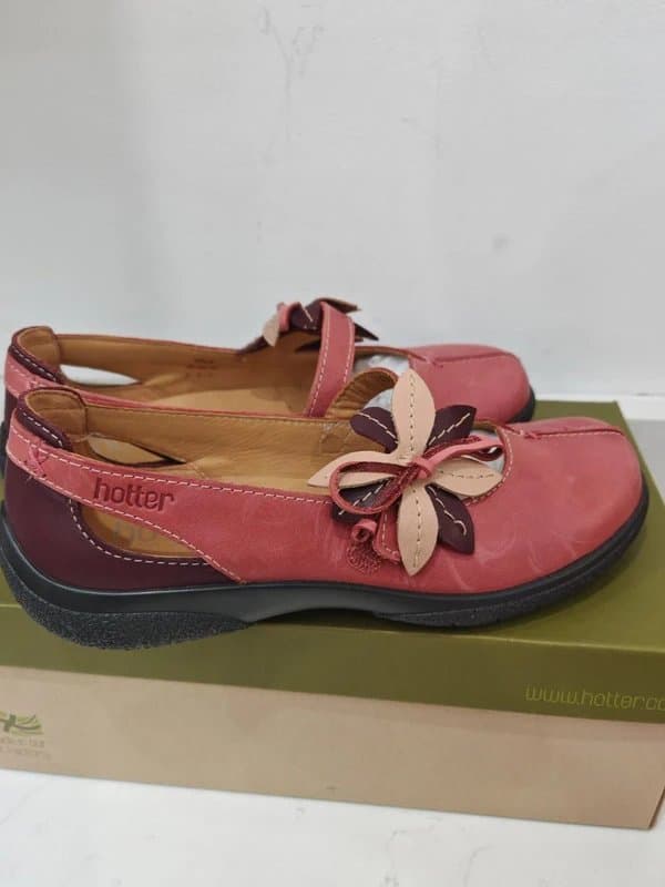 Hotter Hotter Hollie Mary Jane Raspberry Leather UK Size 4 STD Flat Shoes New Boxed