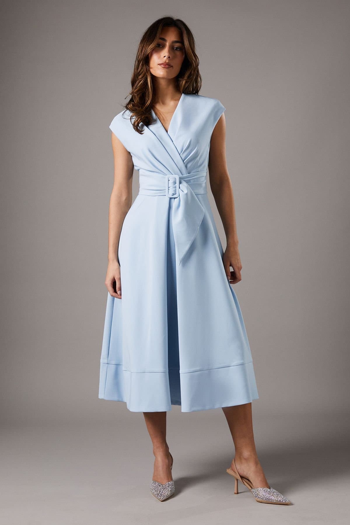 Coast Coast Women's Belted Crepe Dress in Pale Blue