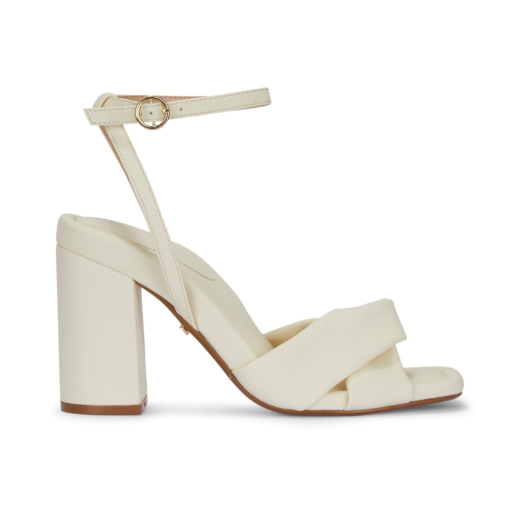 MALOW LONDON MALOW LONDON Women's Molly Heeled Sandals Buckle Strap PU Open Toe Block Heel Shoes in Off-White