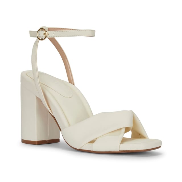 MALOW LONDON MALOW LONDON Women's Molly Heeled Sandals Buckle Strap PU Open Toe Block Heel Shoes in Off-White - 3