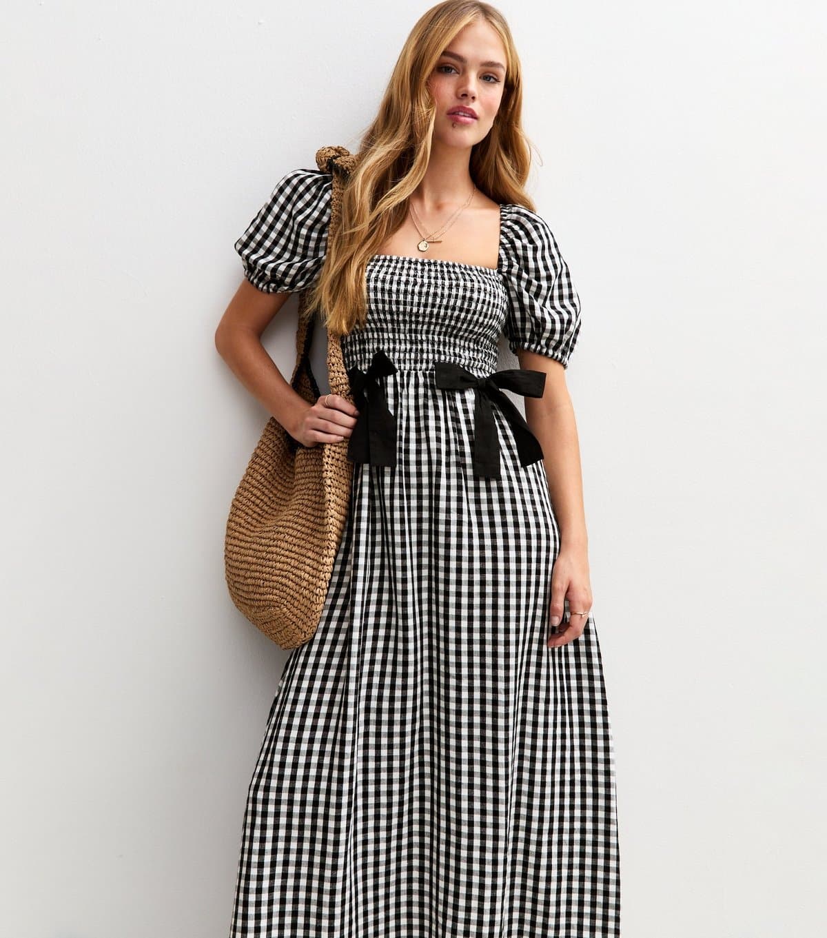 New Look New Look Black Gingham Midi Dress