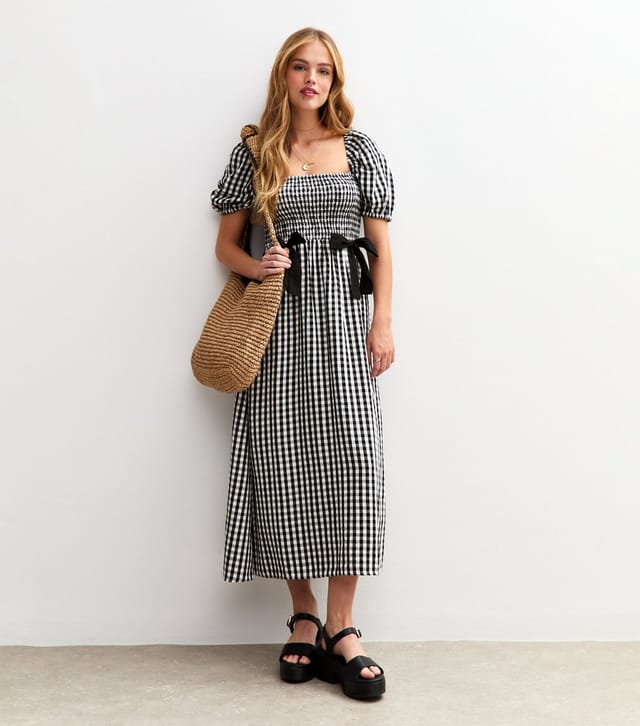 New Look Women's Black Gingham Check Bow Applique Midi Dress New Look - 2