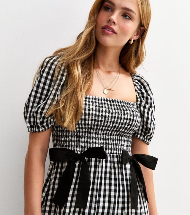 New Look Women's Black Gingham Check Bow Applique Midi Dress New Look - 3