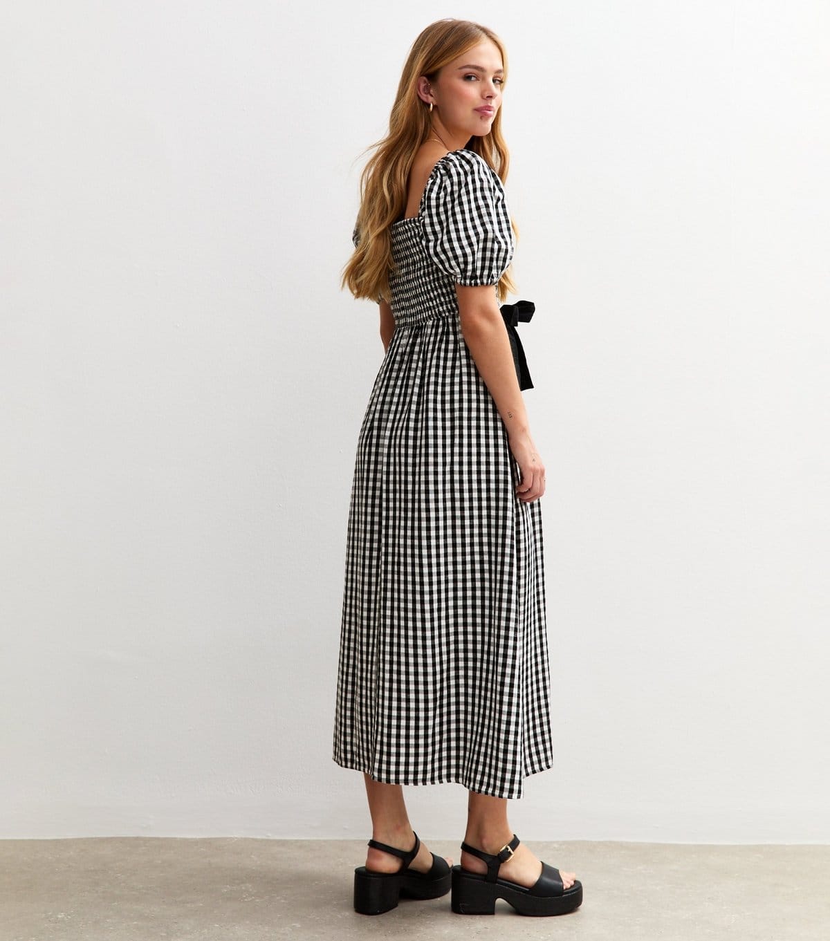 New Look Women's Black Gingham Check Bow Applique Midi Dress New Look - 4