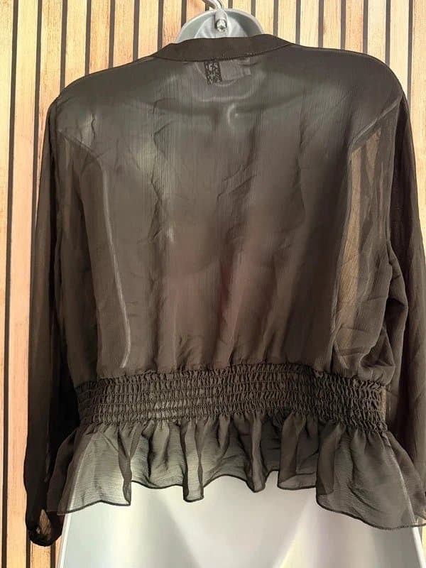 ASOS ASOS Design Brown Sheer Chiffon Blouse Tie Front Peplum Top Size 18
