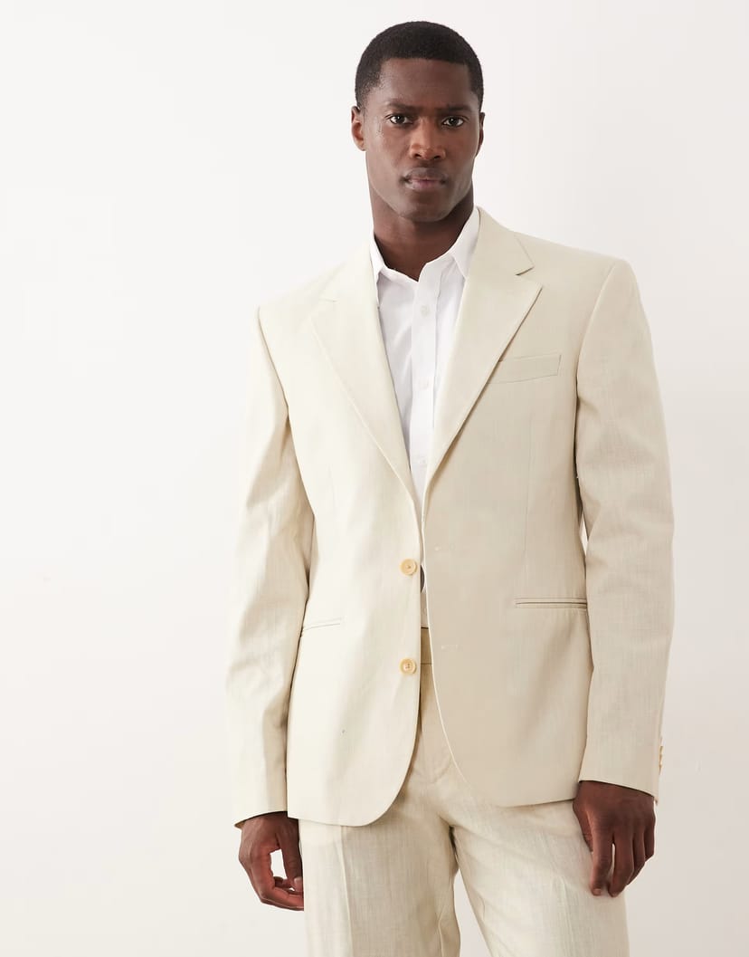 ASOS ASOS DESIGN 100% cotton linen look slim suit jacket in beige - 1