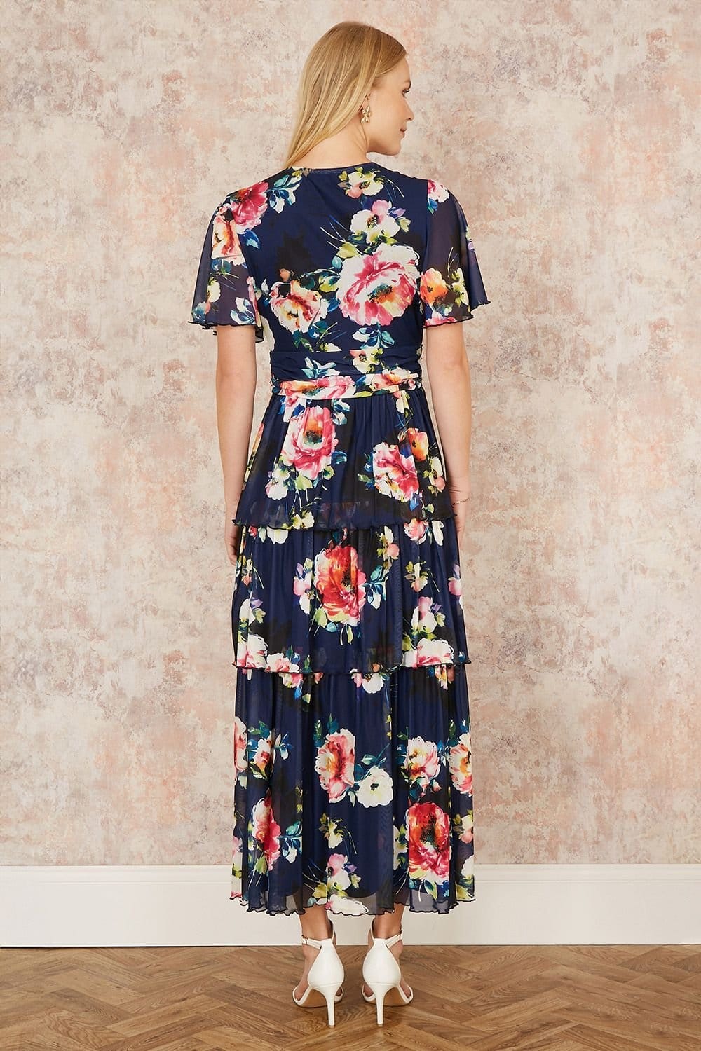 Yumi Yumi Women's Navy Floral Mesh Tiered Maxi Dress - 4