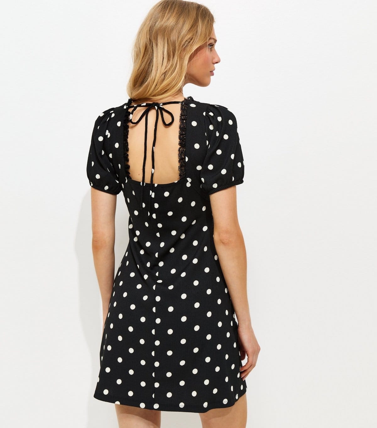 New Look Women's Black Crinkle Texture Spotted Milkmaid Mini Dress New Look - 4