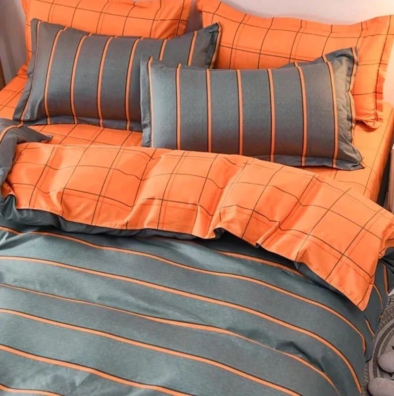 King 🔶 Stunning Brushed Soft Microfibre Duvet Set of 3 in Classic Gray/Orange, King 220/230