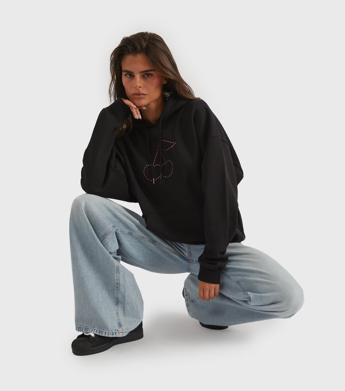 Skinnydip Skinnydip Black Rhinestone Cherry Hoodie