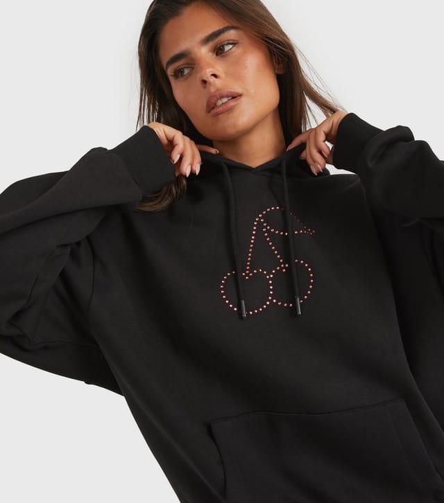 Skinnydip Women's Black Rhinestone Cherry Hoodie Skinnydip New Look - 3