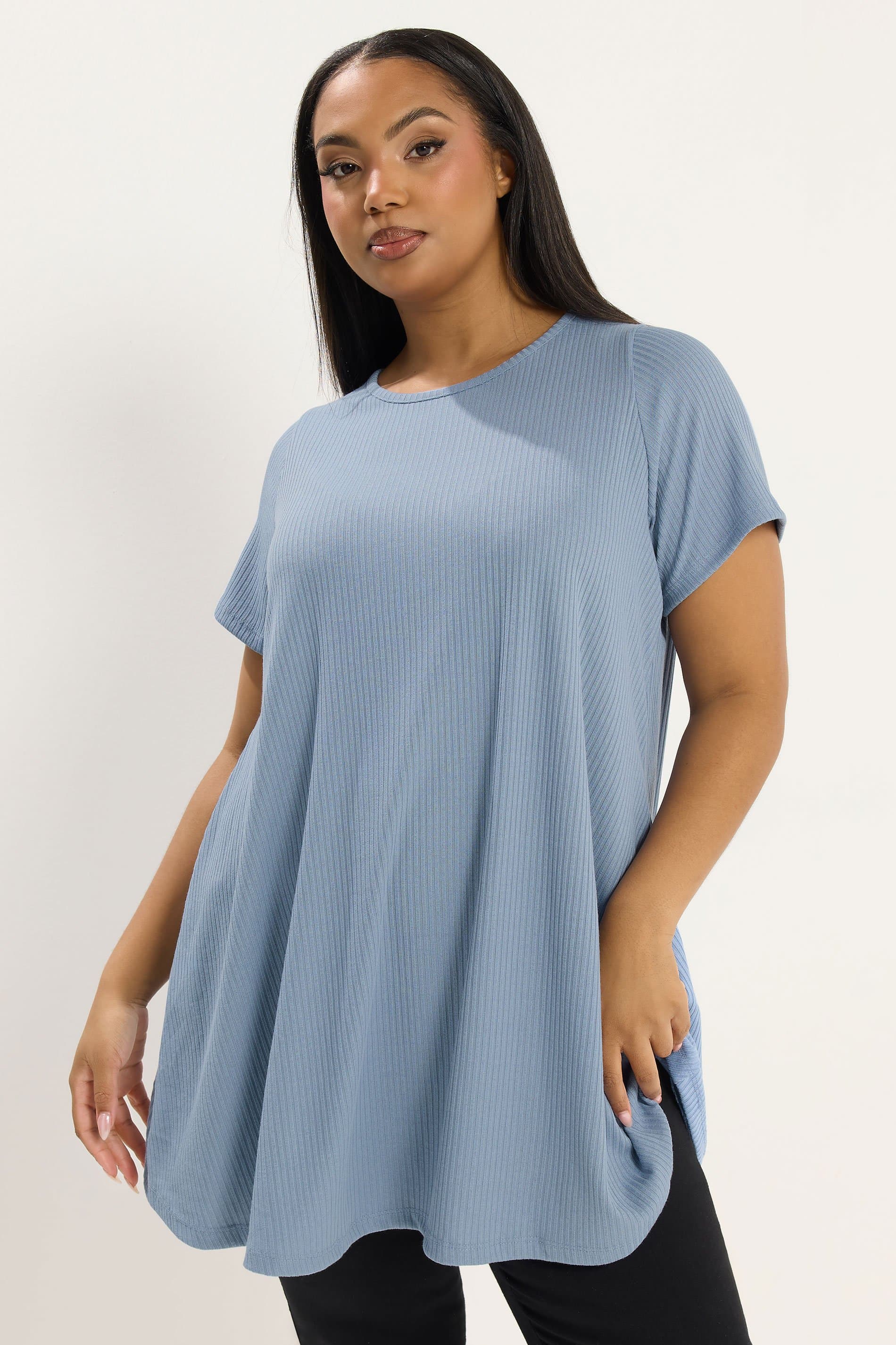 Yours Plus Size Blue Ribbed Soft Touch Swing Top
