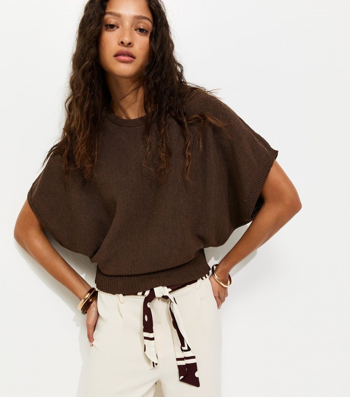 New Look Women's Brown Batwing Sleeve Short Sleeve Jumper New Look