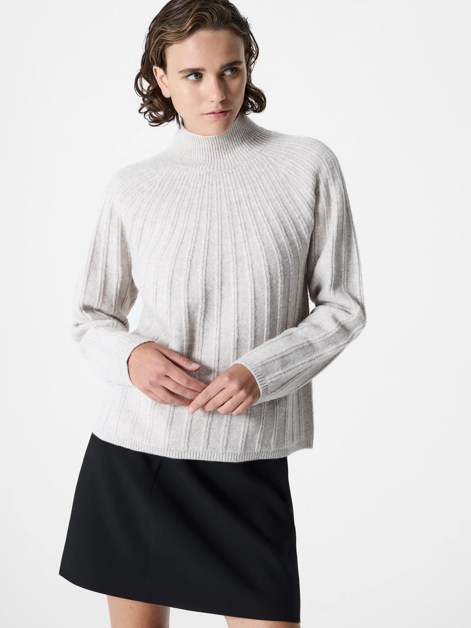 French Connection Kezia Recycled Mock Rib Jumper Pebble Neutral