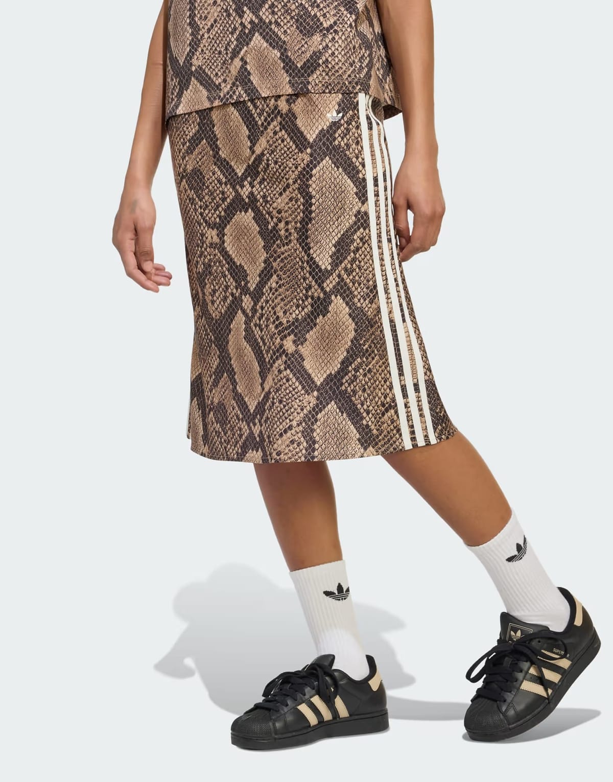 ASOS adidas Originals Snake print satin skirt in linen / magic beige - 1