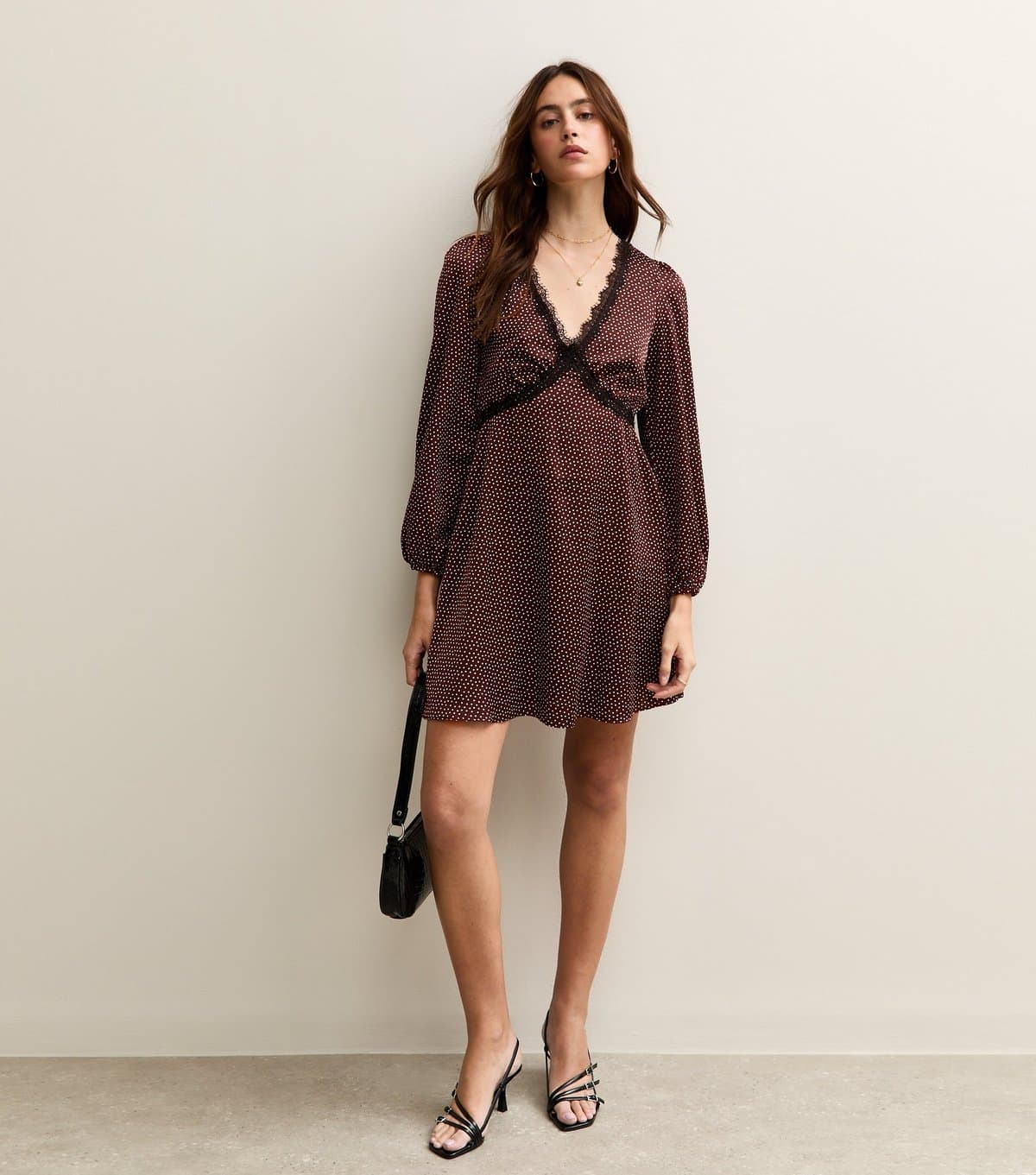 New Look Women's Purple Spotty Lace Trim Mini Dress New Look