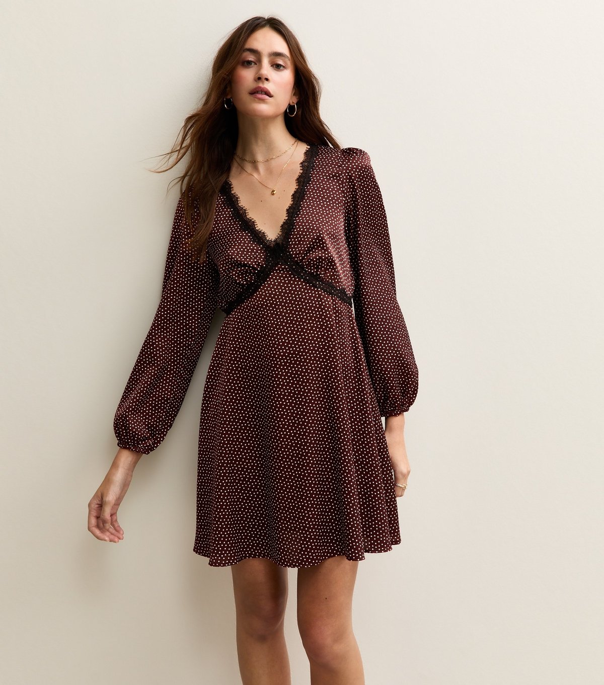 New Look Women's Purple Spotty Lace Trim Mini Dress New Look - 2