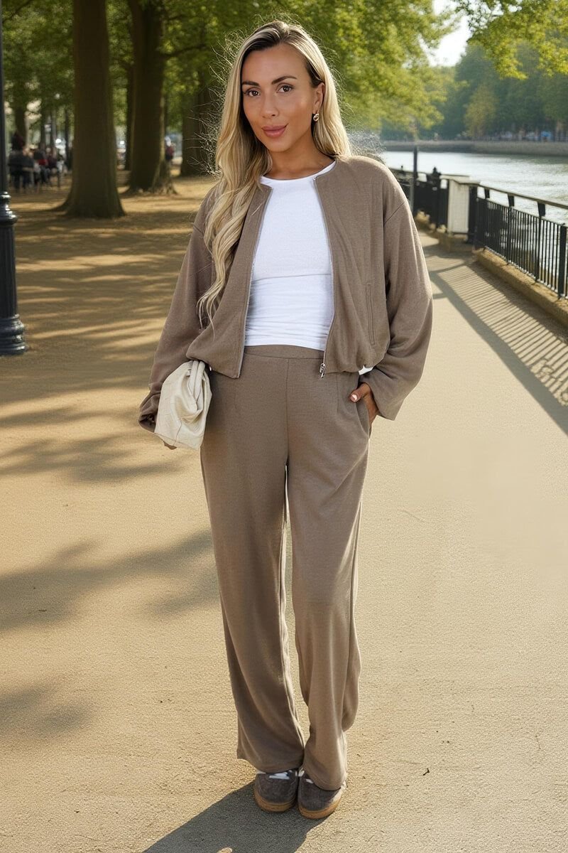 AX Paris AX Paris Women's Mocha Bubble Hem Cropped Soft Bomber Jacket in Light Brown - 3