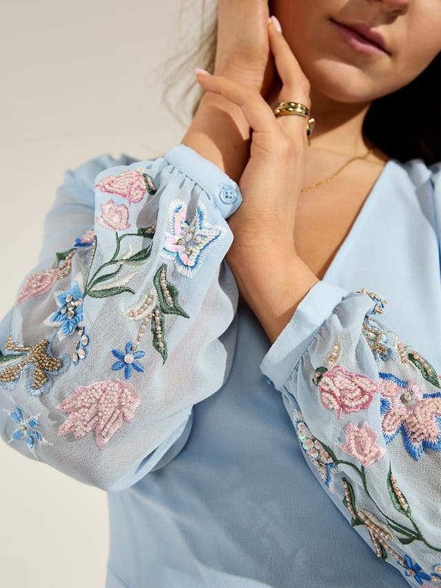 GWD by GEORGE W. DAVIES GWD by GEORGE W. DAVIES Women's GWD Reena Wrap-Style embroidered Blue Maxi Dress - 2