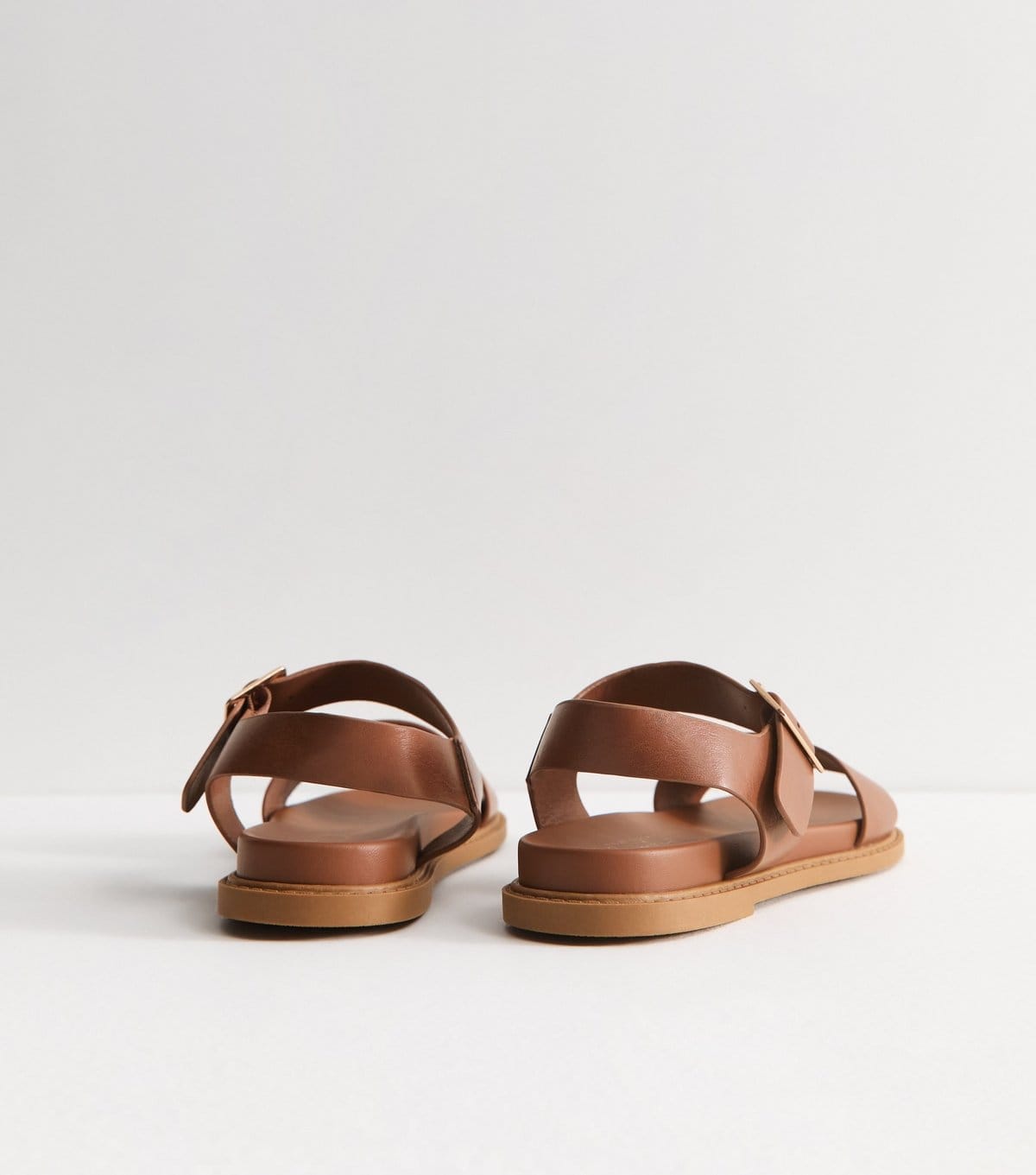 New Look Women's Tan Faux Leather Wide Strap Flat Sandals Vegan New Look - 4