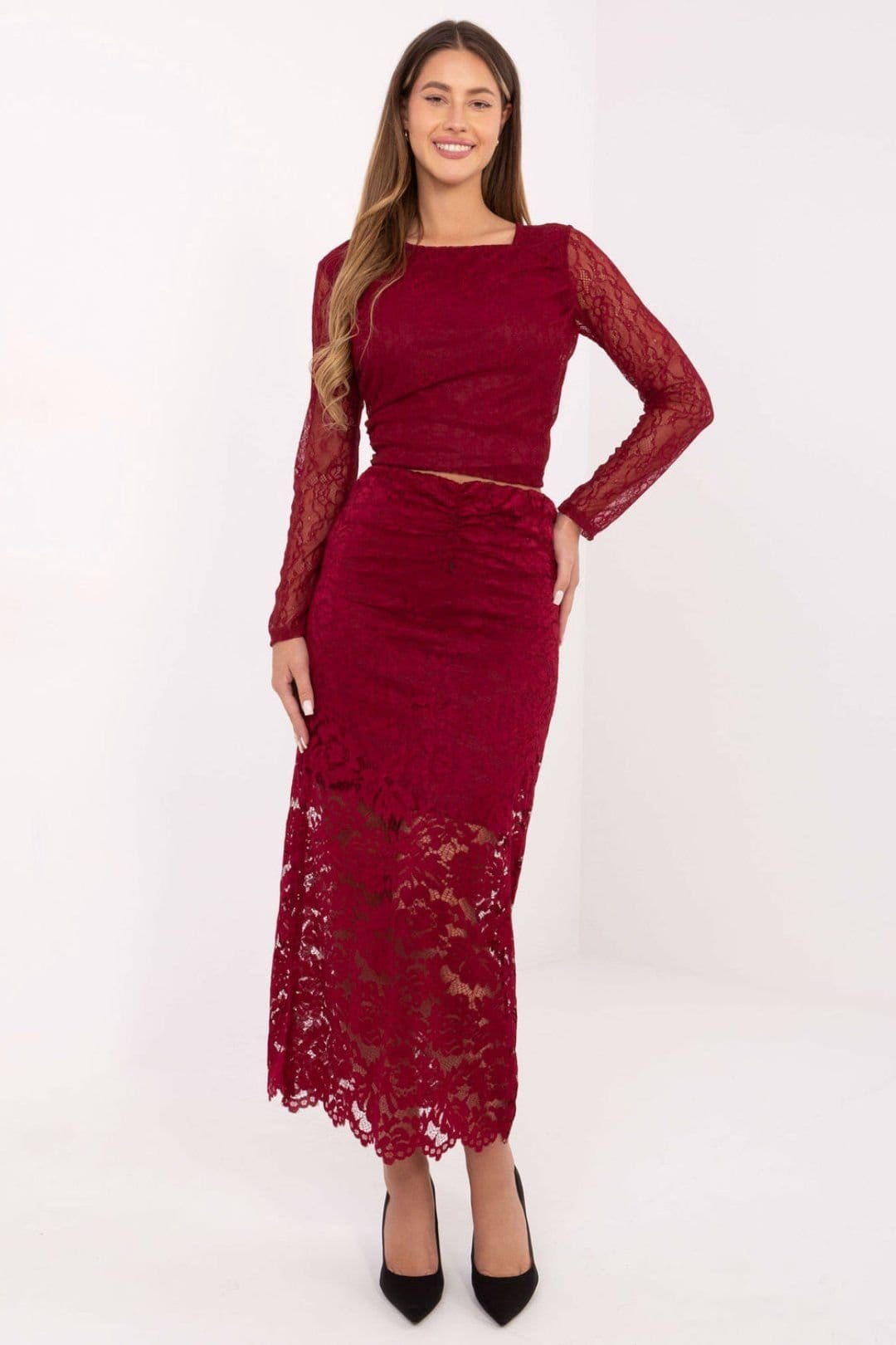 Love Lace Red Midi Openwork Lace Skirt
