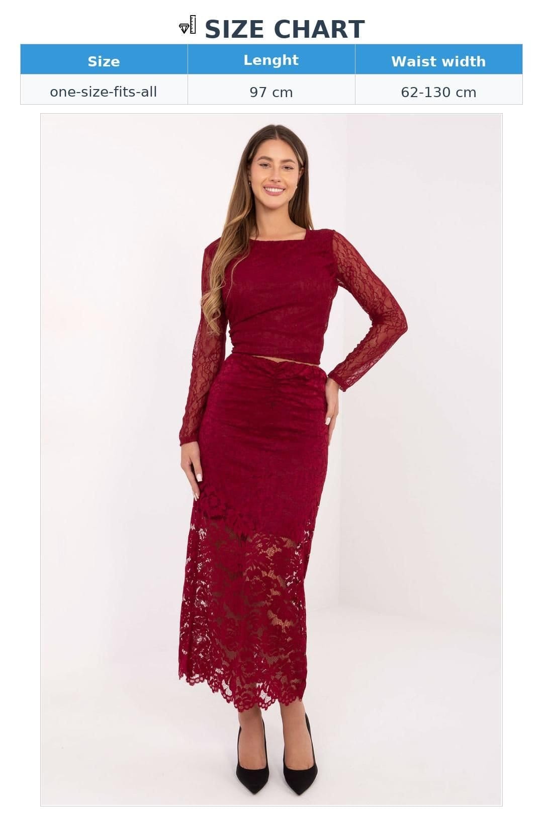 Love Lace Love Lace Women's Elastic Waist Midi Openwork Lace Skirt in Red - 4