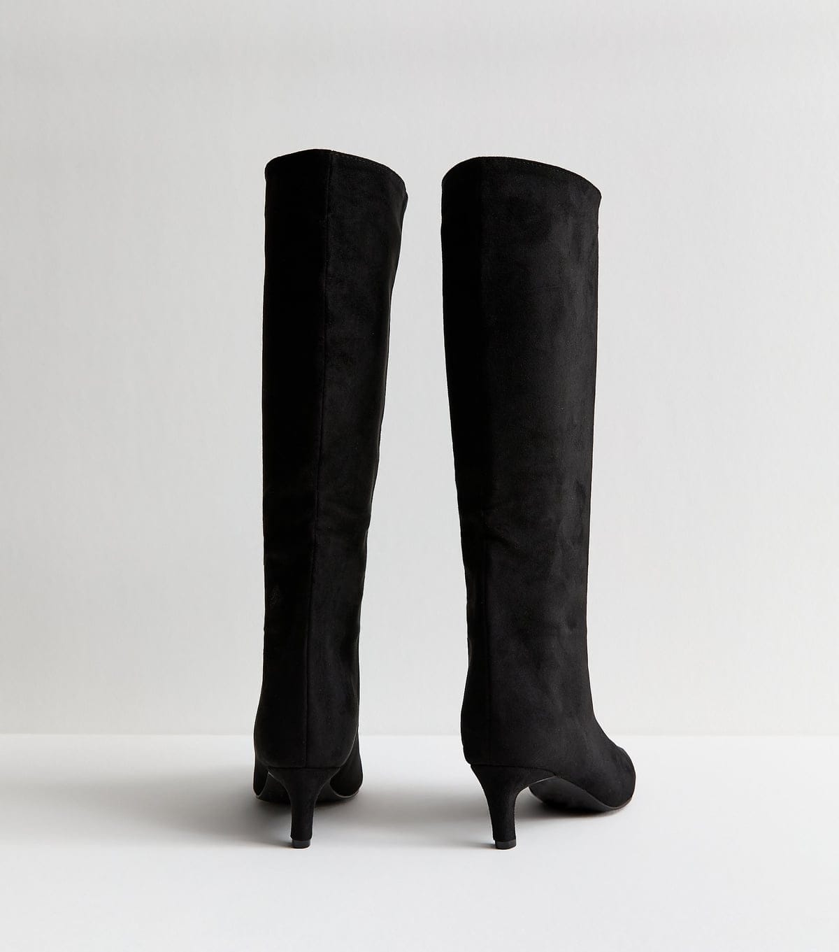 New Look Women's Black Faux Suede Low Stiletto Heel Knee High Boots Vegan New Look - 4
