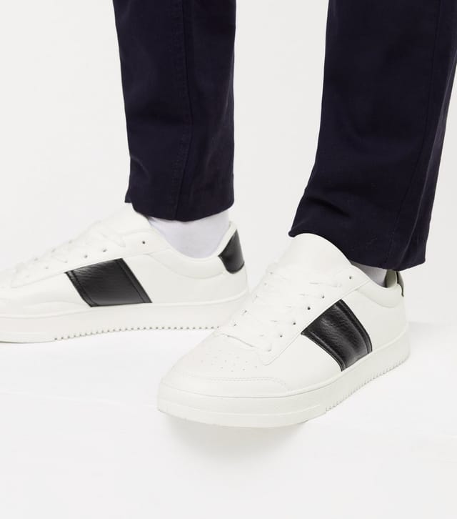 New Look Men's White Side Stripe Lace Up Trainers New Look - 2