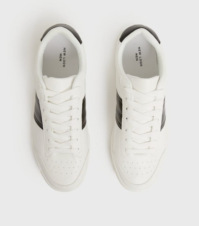 New Look Men's White Side Stripe Lace Up Trainers New Look - 3