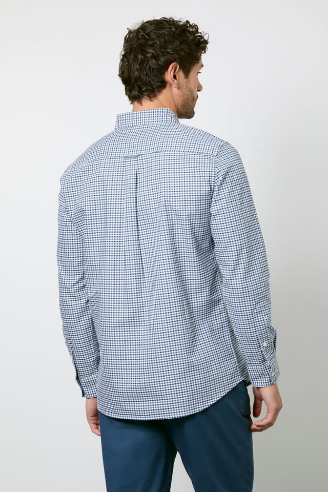 Maine Maine Men's Off White Blue Micro Check Long Sleeve Shirt - 3