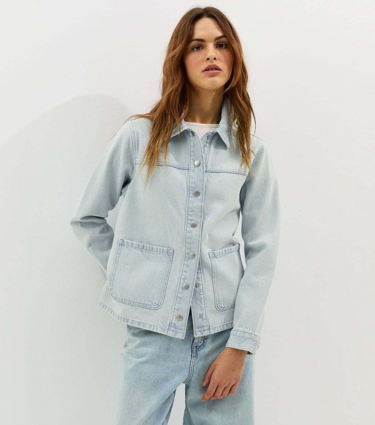 New Look New Look Light Blue Faded Denim Shacket