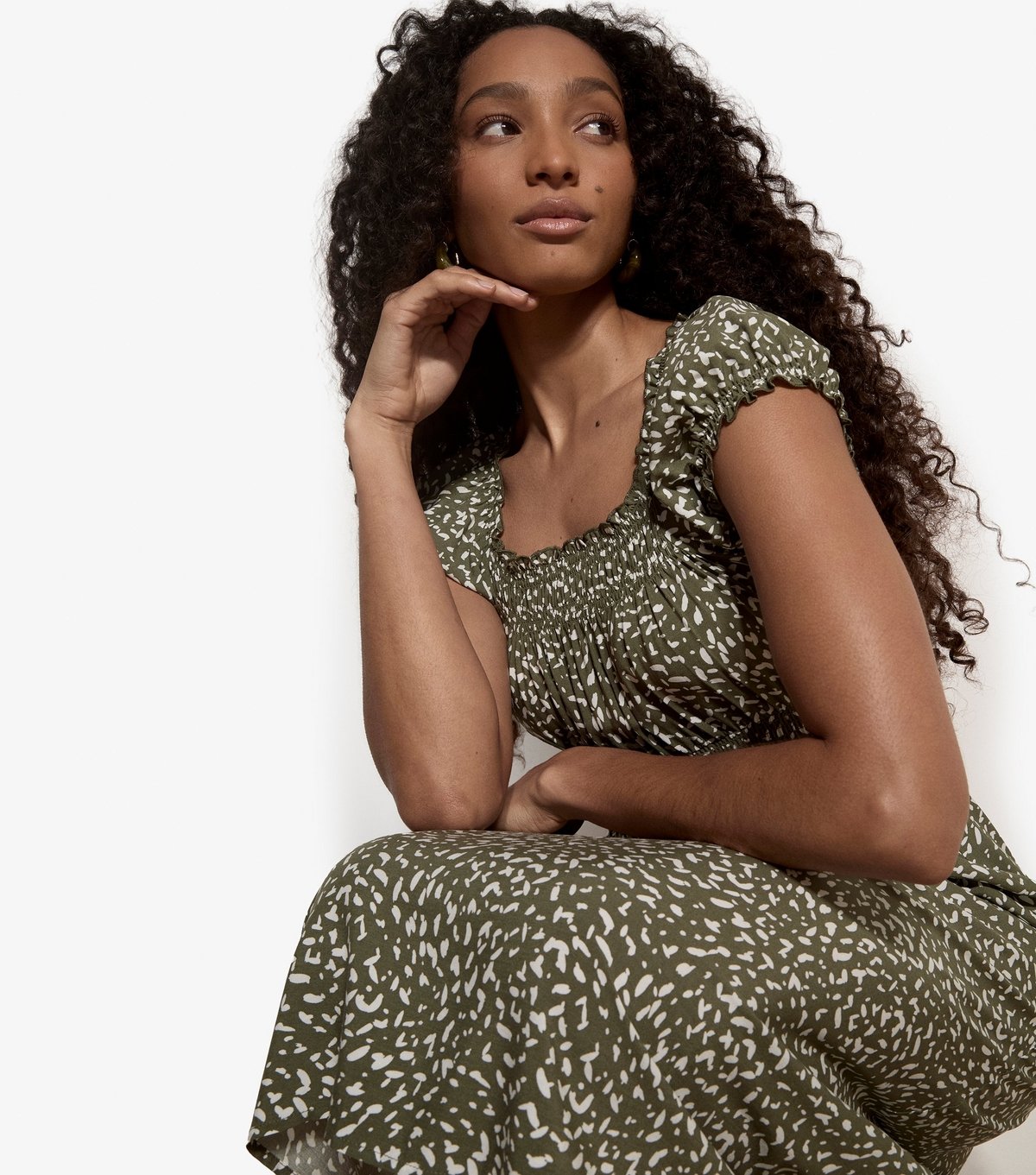 Apricot Women's Khaki Brush Dot Milkmaid Dress Apricot New Look - 2