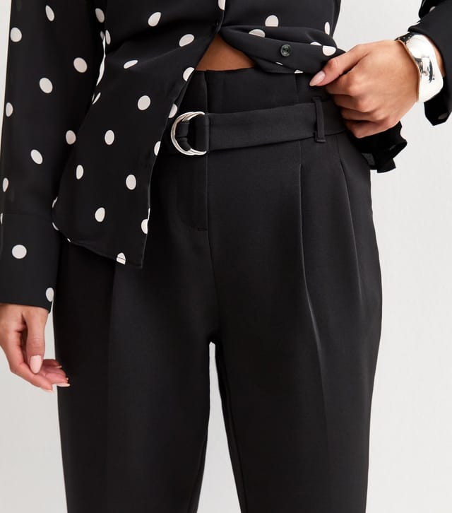 New Look Women's Petite Black Ring Belted Paperbag Waist Trousers New Look - 2