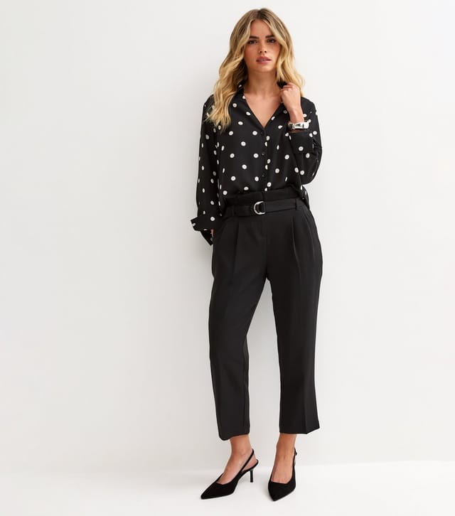 New Look Women's Petite Black Ring Belted Paperbag Waist Trousers New Look - 3