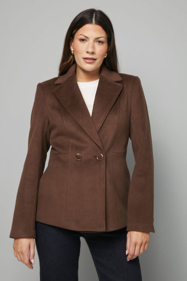 Wallis Wallis Women's Double Breasted Puff Shoulder Jacket in Chocolate - 2