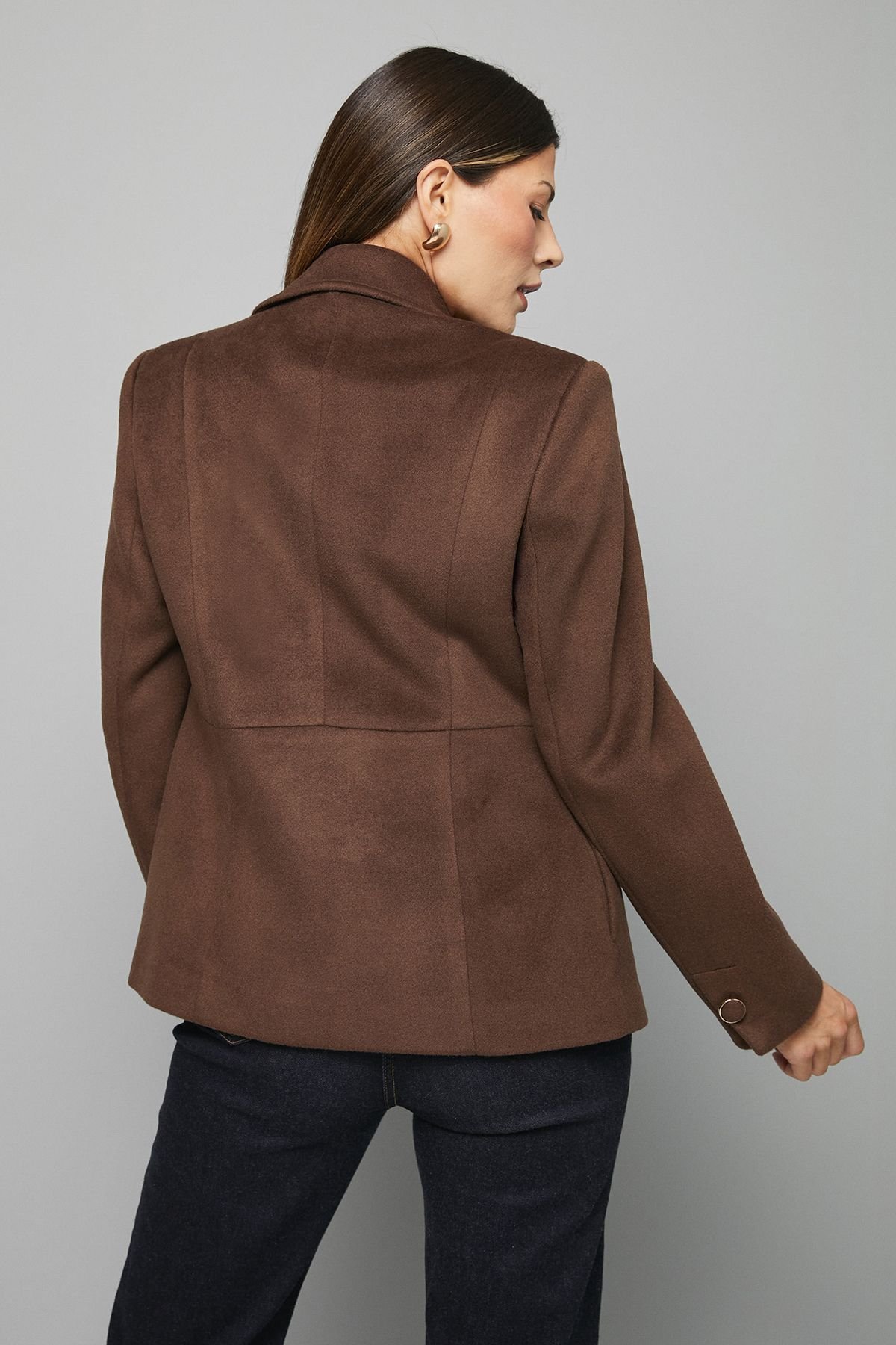 Wallis Wallis Women's Double Breasted Puff Shoulder Jacket in Chocolate - 3