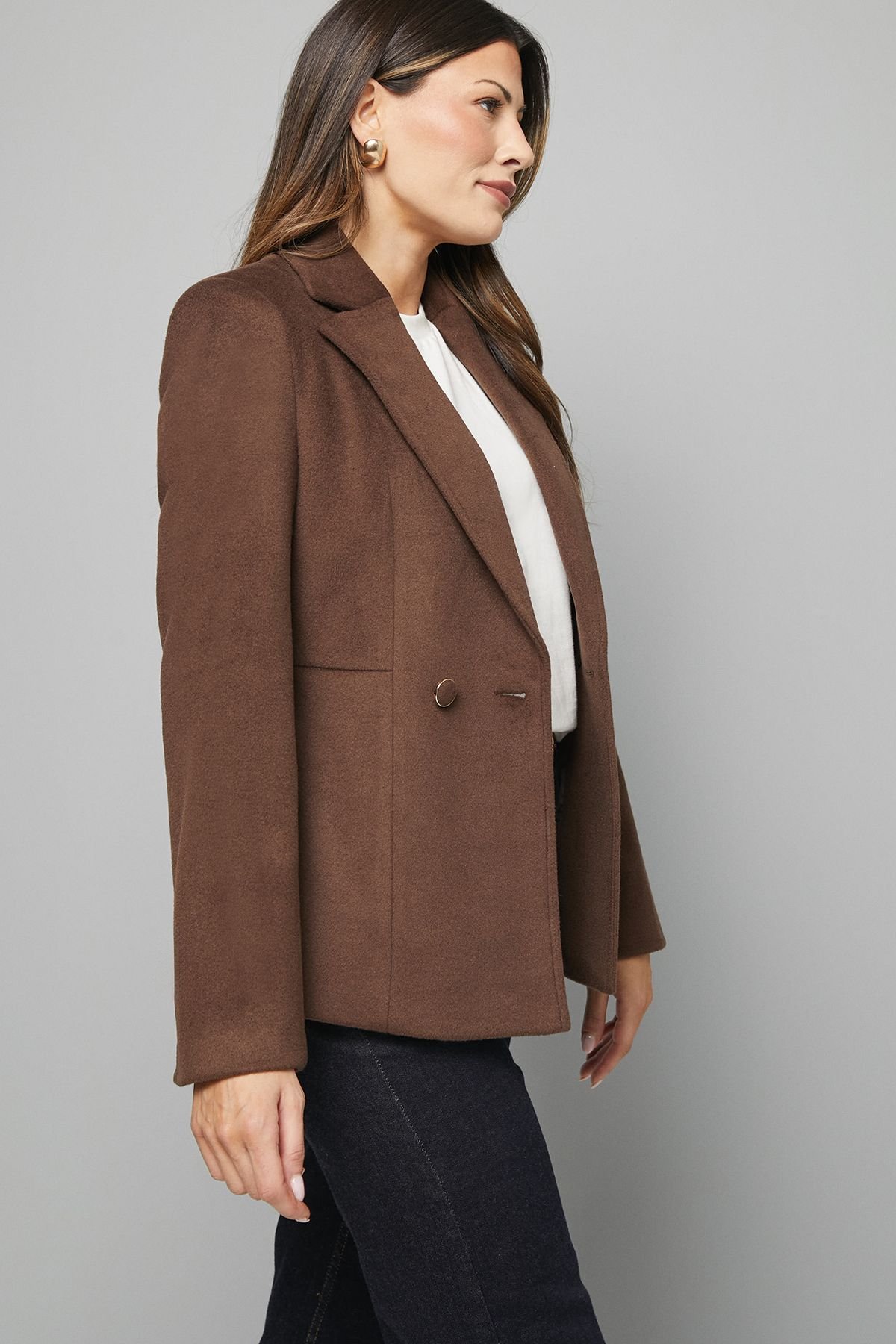 Wallis Wallis Women's Double Breasted Puff Shoulder Jacket in Chocolate - 4