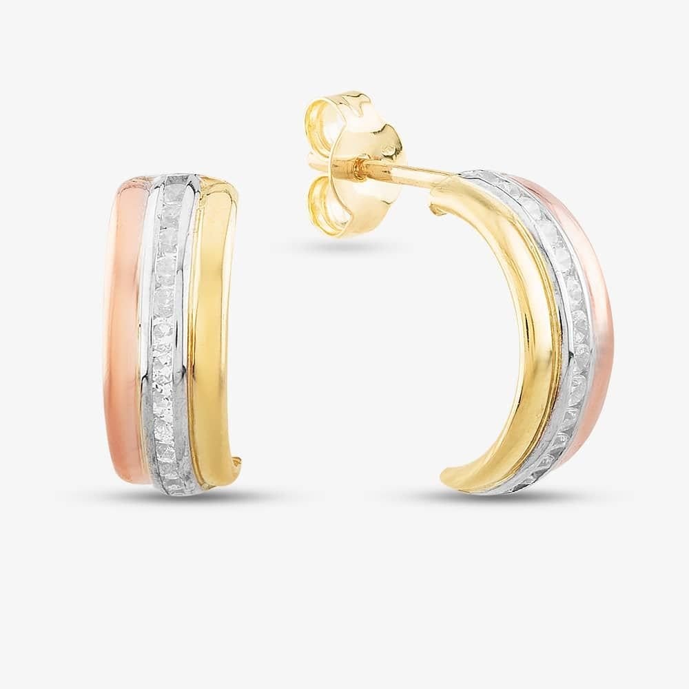 T.H.Baker T.H.Baker Women's 9ct Three Colour Gold Half-Hoop Earrings 3.58.7519 - 1